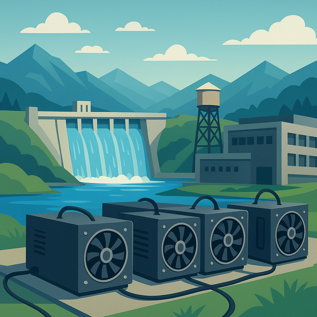 Hydroelectric power mining facility infrastructure and operations